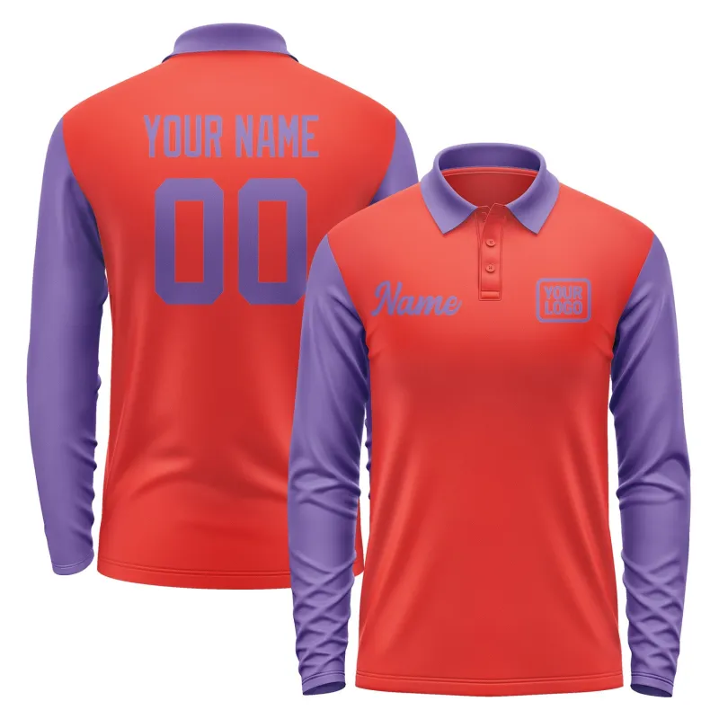 Custom Orange Red Light Purple Long Sleeve Polo Shirt sold by Tailorly