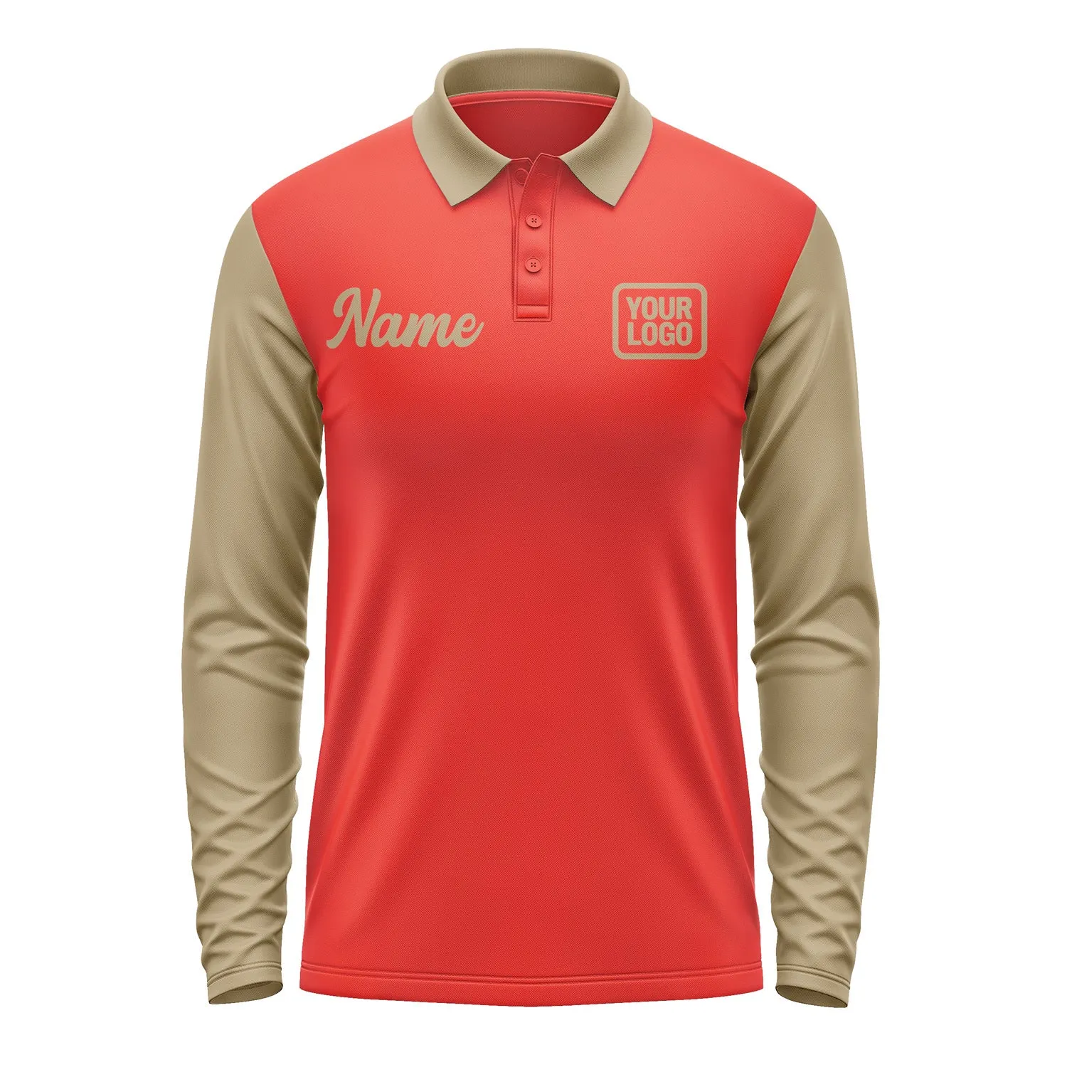 Custom Orange Red Light Khaki Long Sleeve Polo Shirt sold by Tailorly product image thumbnail 2