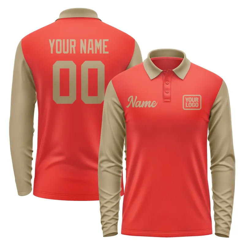 Custom Orange Red Light Khaki Long Sleeve Polo Shirt sold by Tailorly