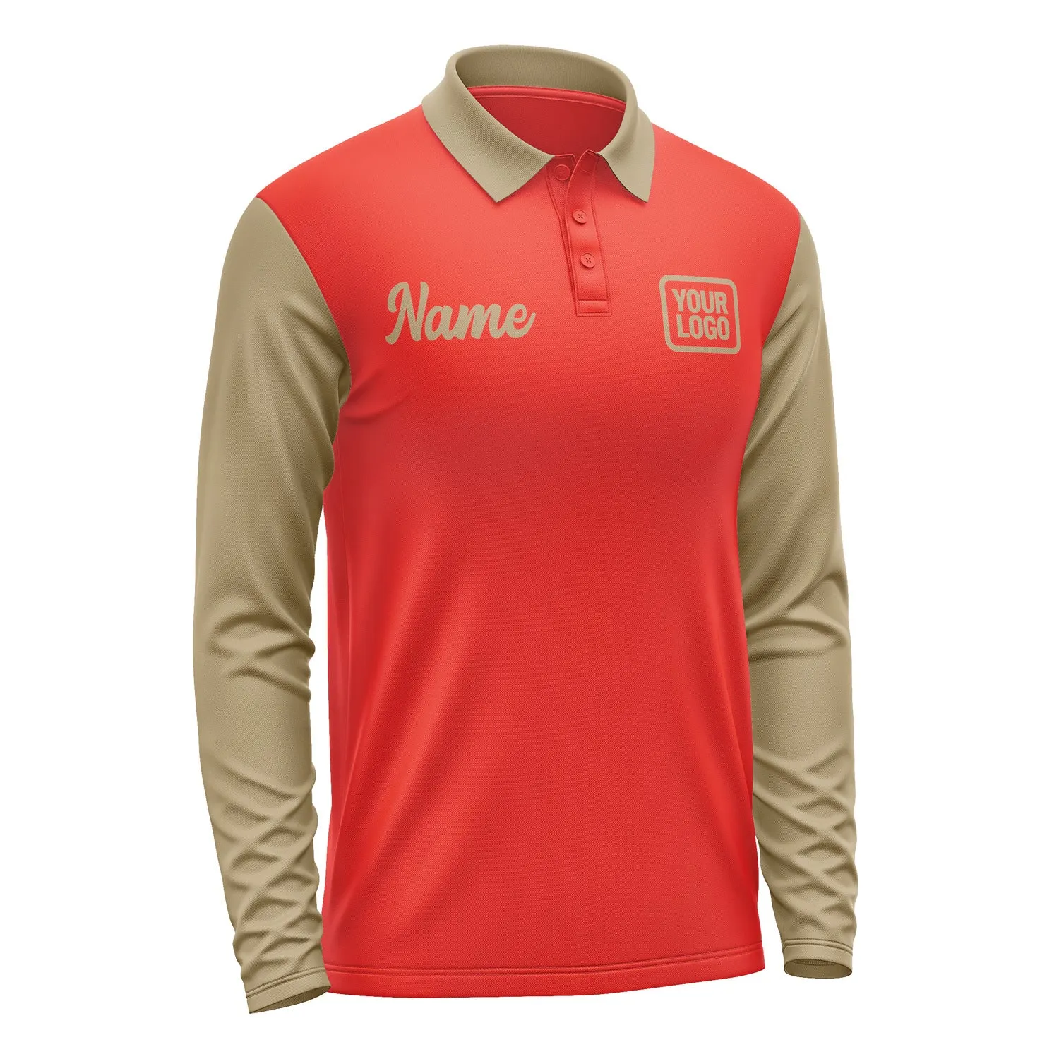 Custom Orange Red Light Khaki Long Sleeve Polo Shirt sold by Tailorly product image thumbnail 4
