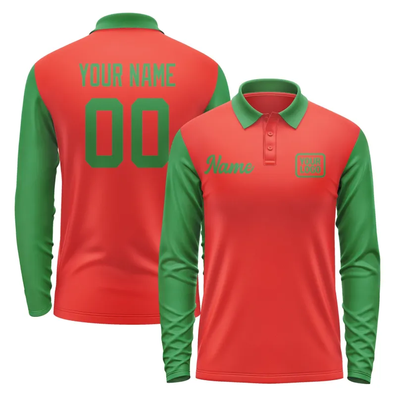 Custom Orange Red Emerald Green Long Sleeve Polo Shirt sold by Tailorly