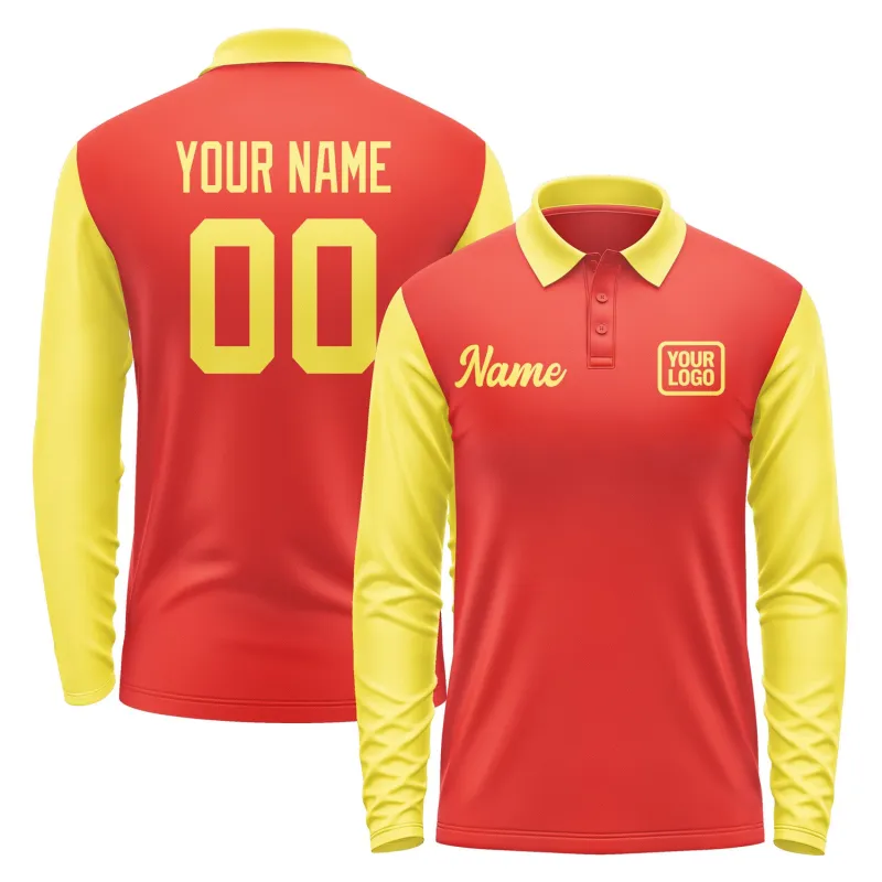 Custom Orange Red Light Yellow Long Sleeve Polo Shirt sold by Tailorly