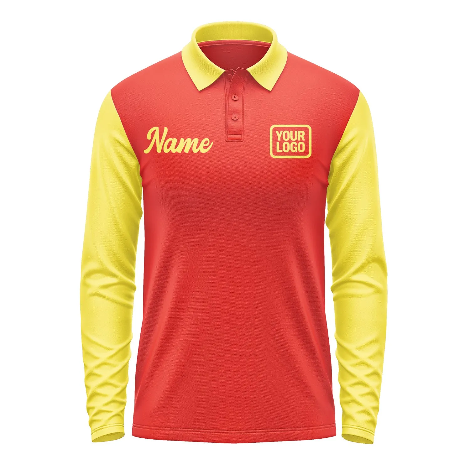 Custom Orange Red Light Yellow Long Sleeve Polo Shirt sold by Tailorly product image thumbnail 2