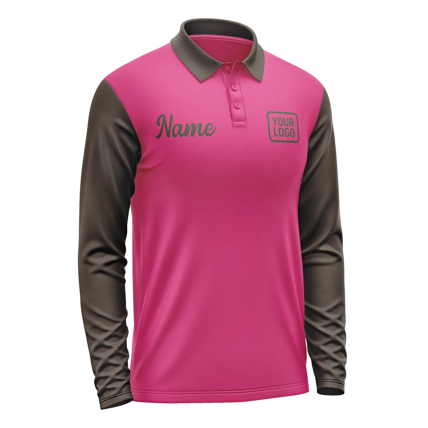 Custom Pink Brown Long Sleeve Polo Shirt sold by Tailorly product image thumbnail 4