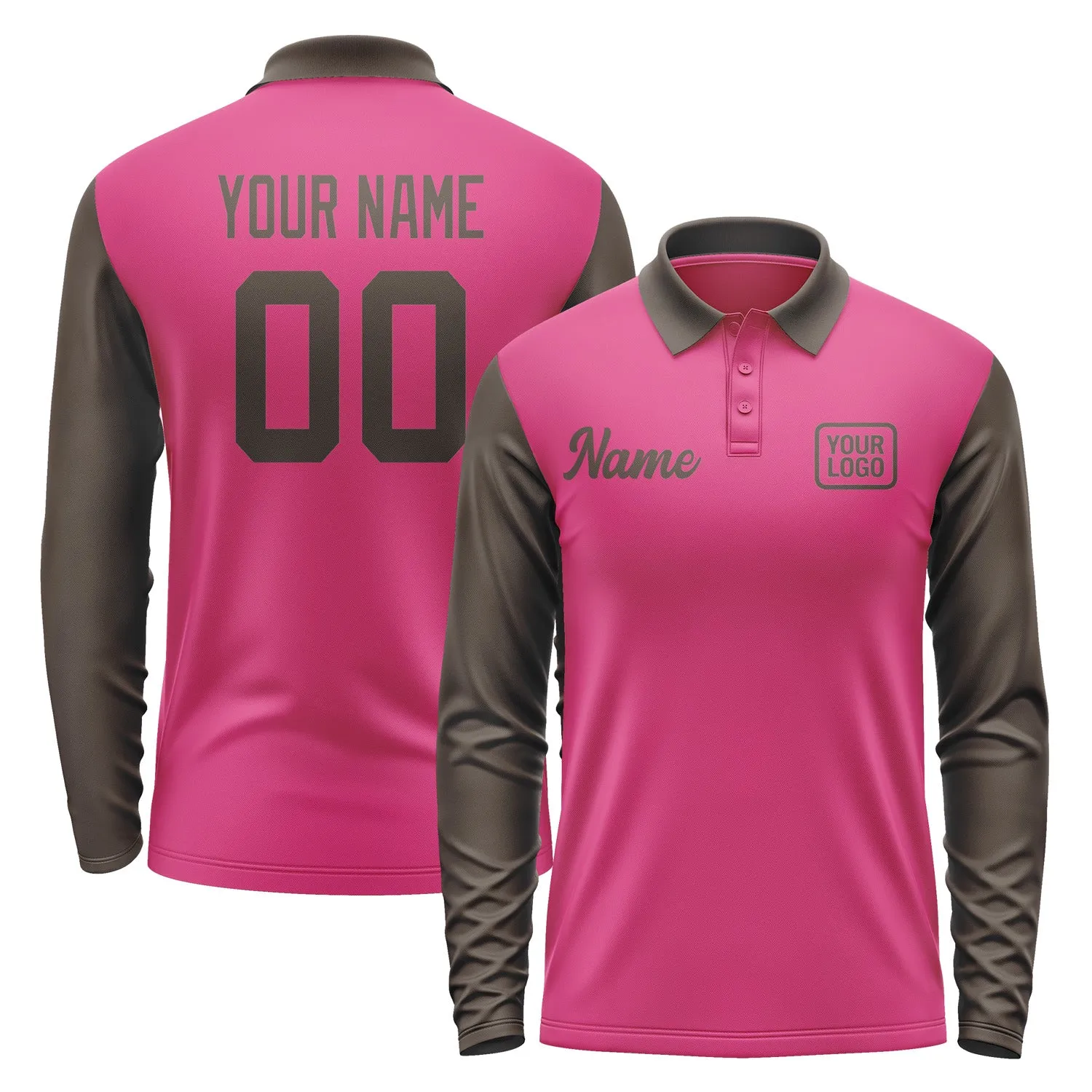 Custom Pink Brown Long Sleeve Polo Shirt sold by Tailorly