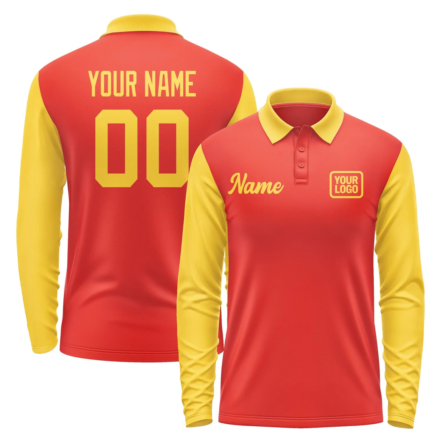 Custom Orange Red Gold Long Sleeve Polo Shirt sold by Tailorly