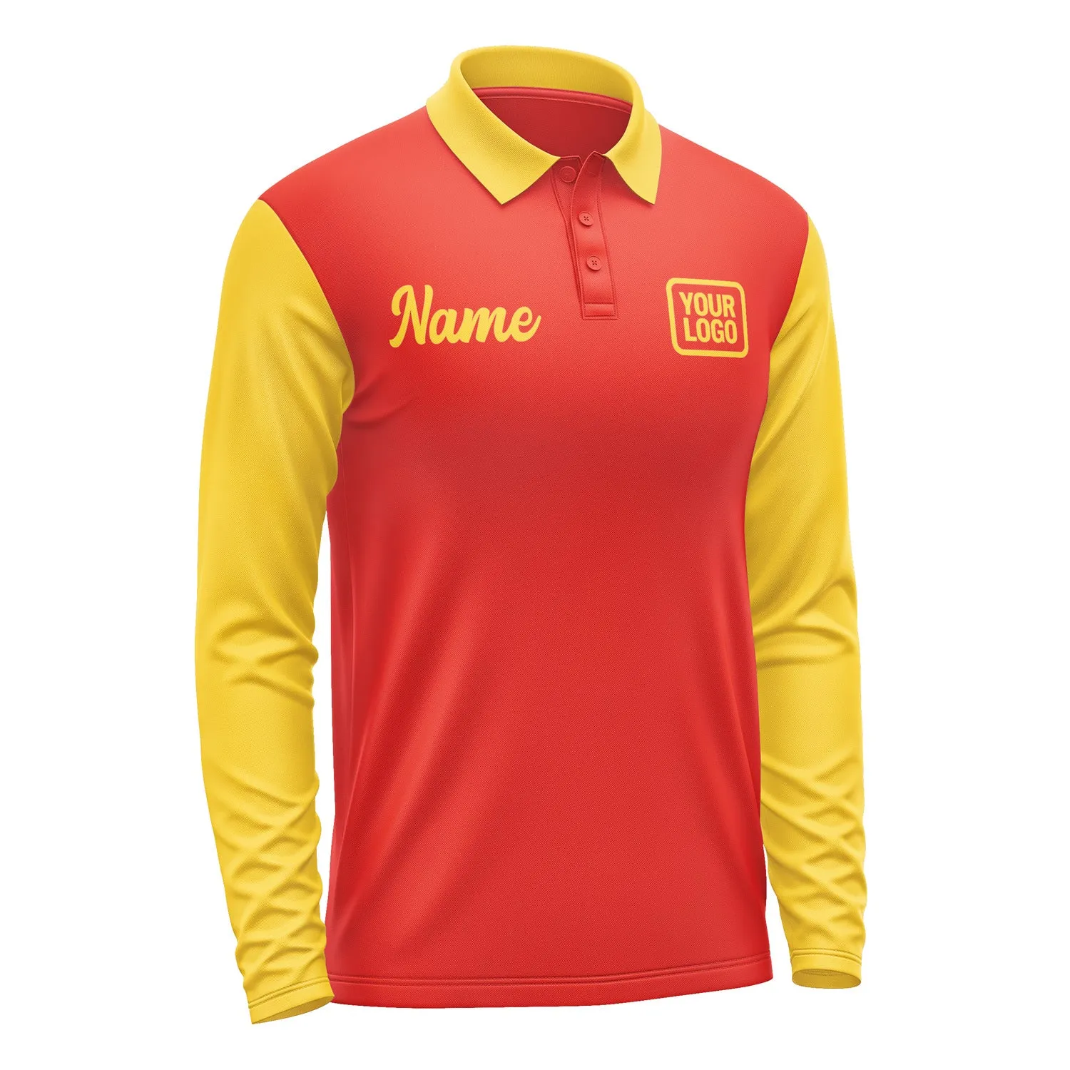 Custom Orange Red Gold Long Sleeve Polo Shirt sold by Tailorly product image thumbnail 4