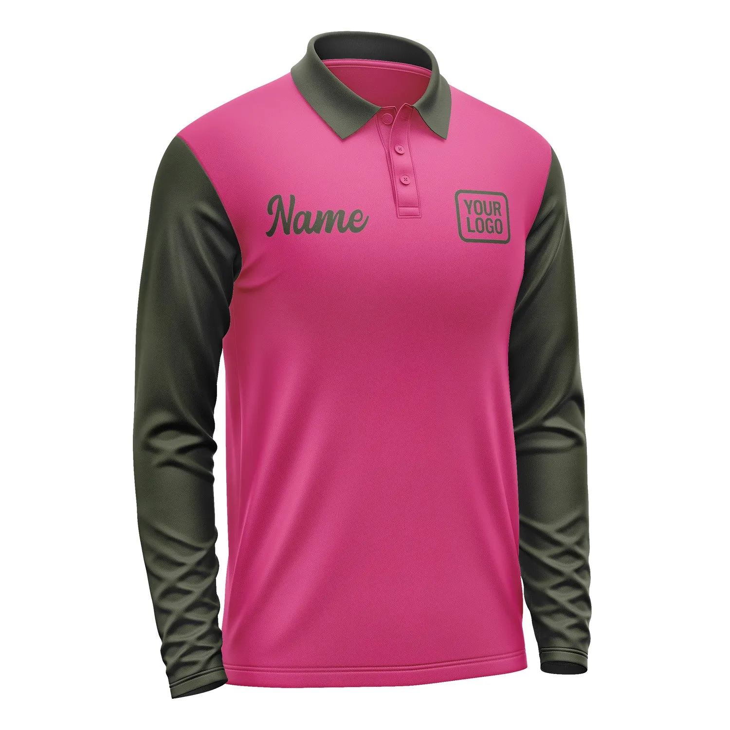 Custom Pink Olive Long Sleeve Polo Shirt sold by Tailorly product image thumbnail 4