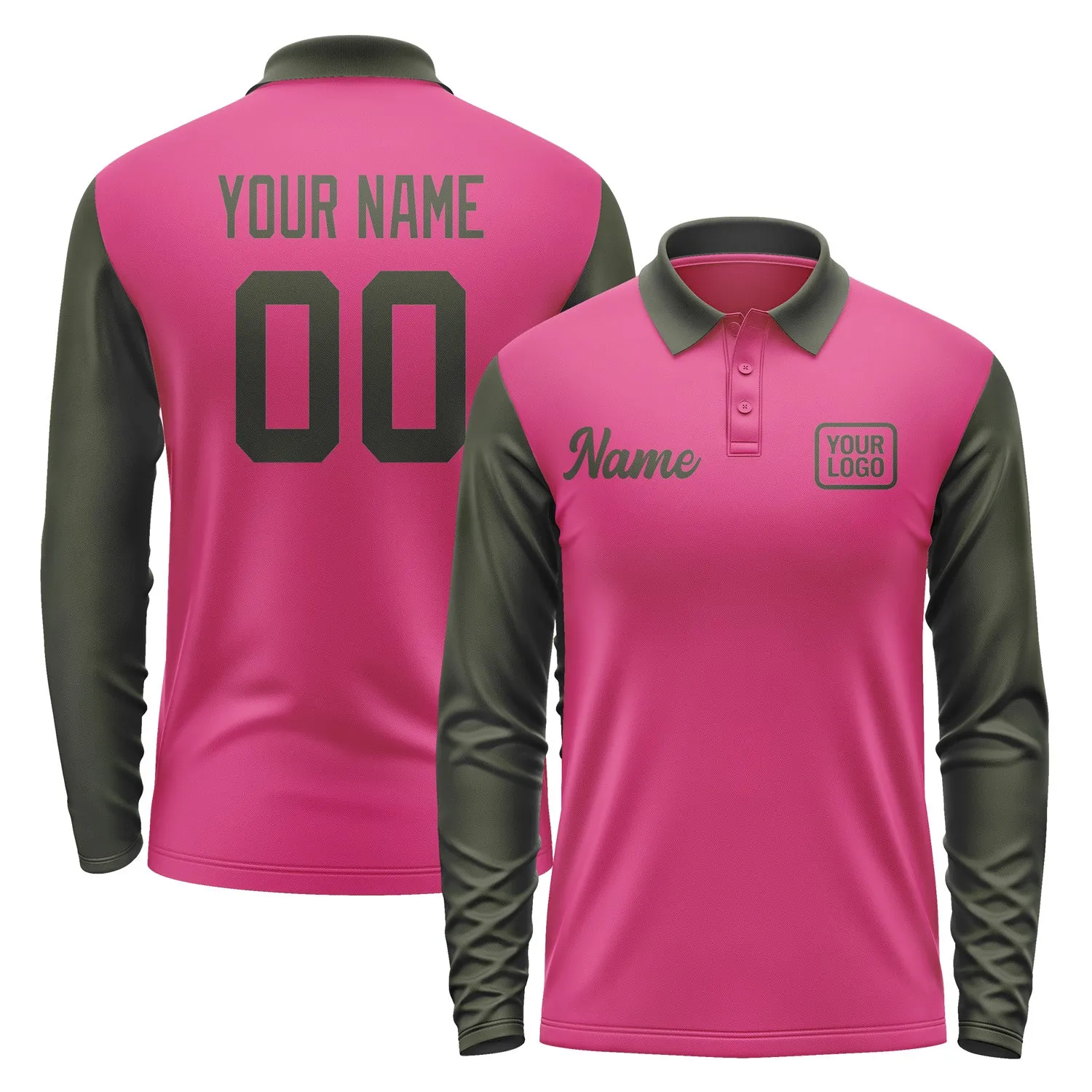 Custom Pink Olive Long Sleeve Polo Shirt sold by Tailorly