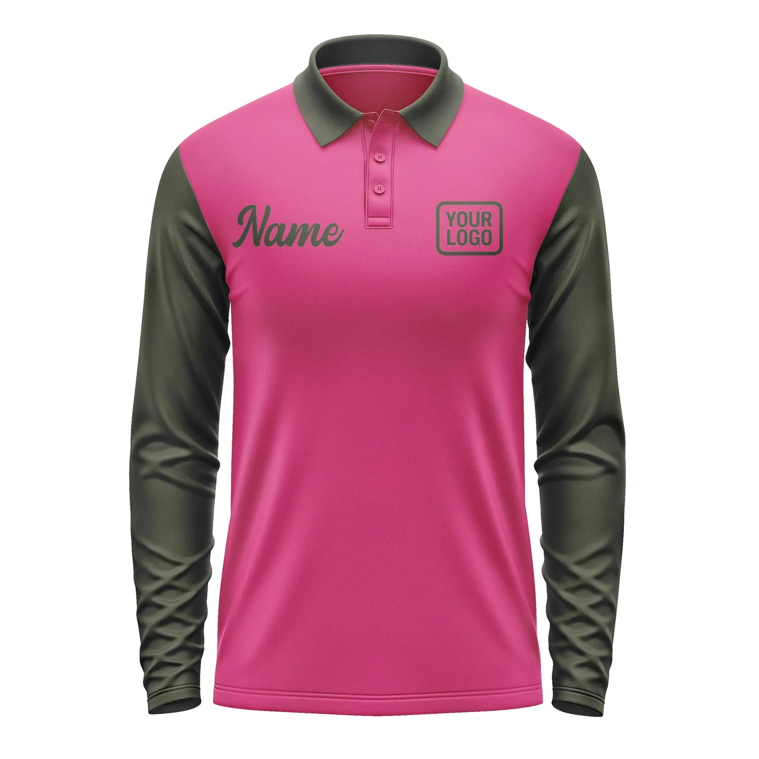 Custom Pink Olive Long Sleeve Polo Shirt sold by Tailorly product image thumbnail 2