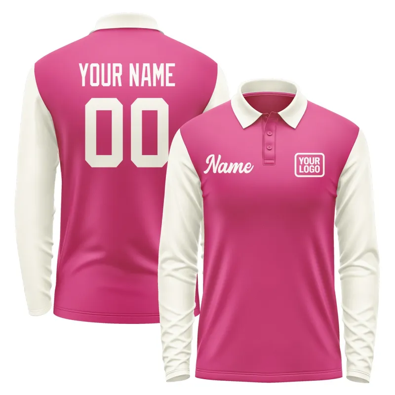 Custom Pink Cream Long Sleeve Polo Shirt sold by Tailorly