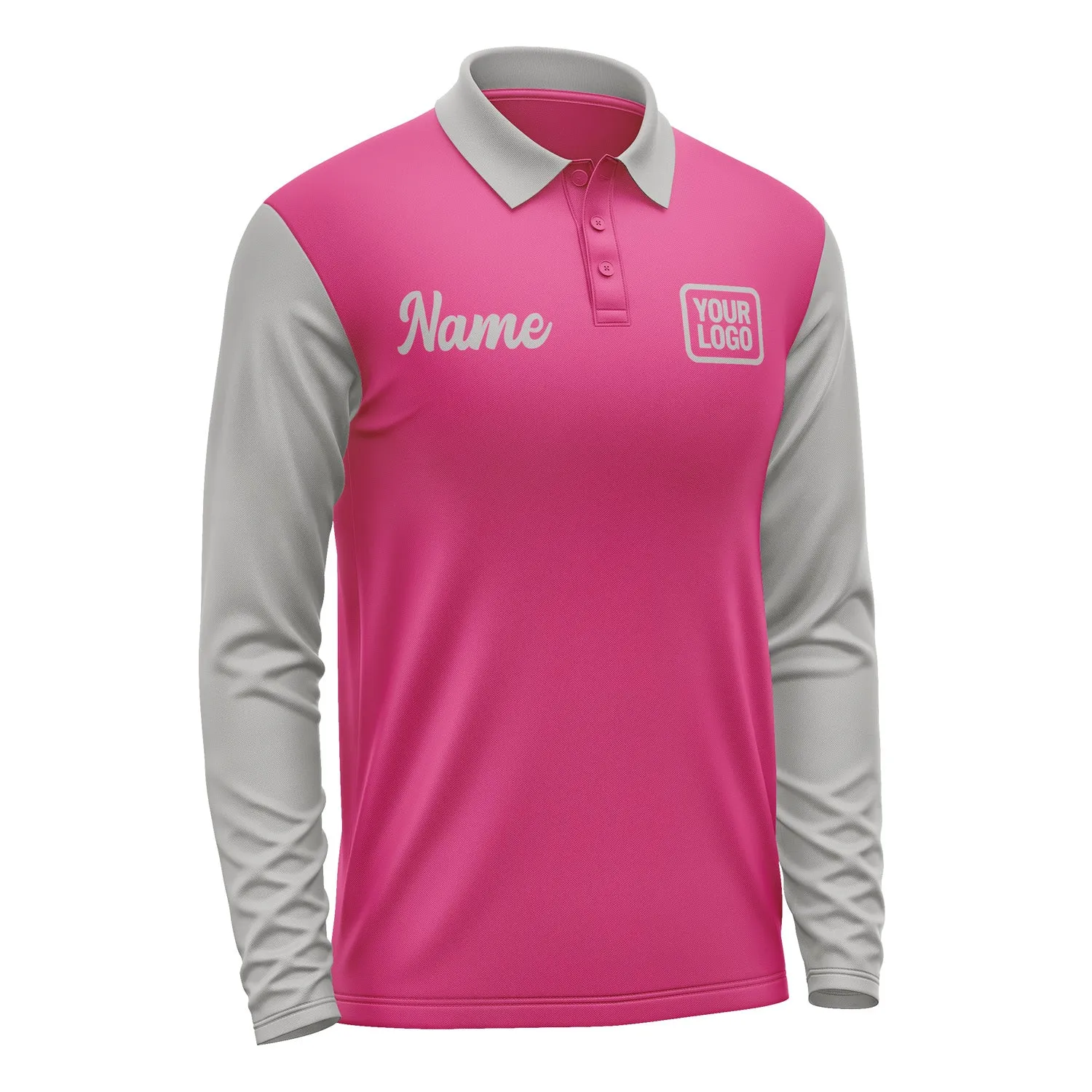 Custom Pink Gray Long Sleeve Polo Shirt sold by Tailorly product image thumbnail 4