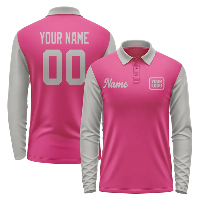Custom Pink Gray Long Sleeve Polo Shirt sold by Tailorly