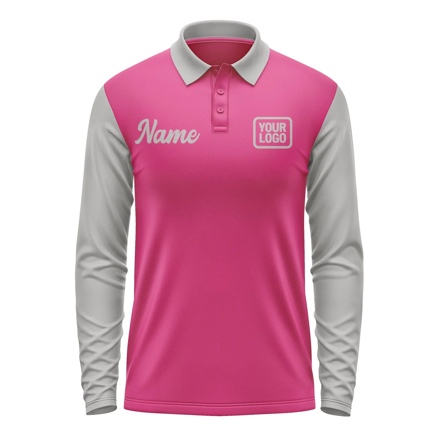 Custom Pink Gray Long Sleeve Polo Shirt sold by Tailorly product image thumbnail 2