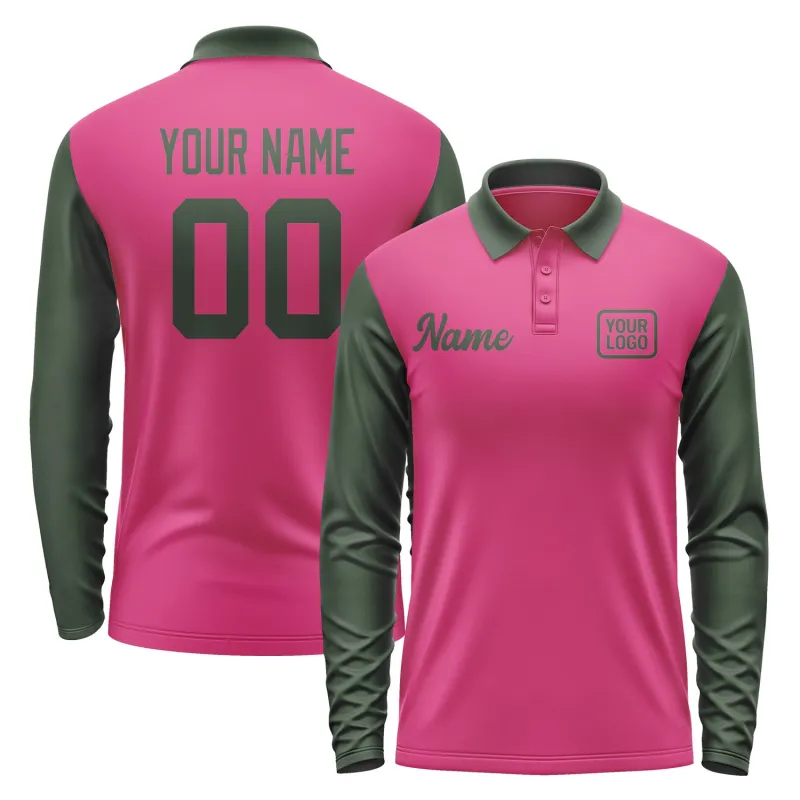 Custom Pink Dark Green Long Sleeve Polo Shirt sold by Tailorly