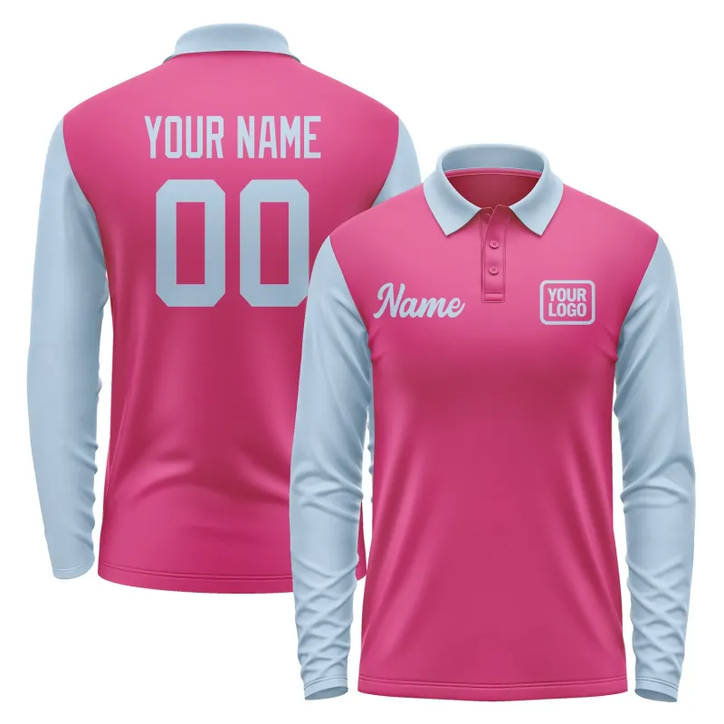 Custom Pink Light Blue Long Sleeve Polo Shirt sold by Tailorly