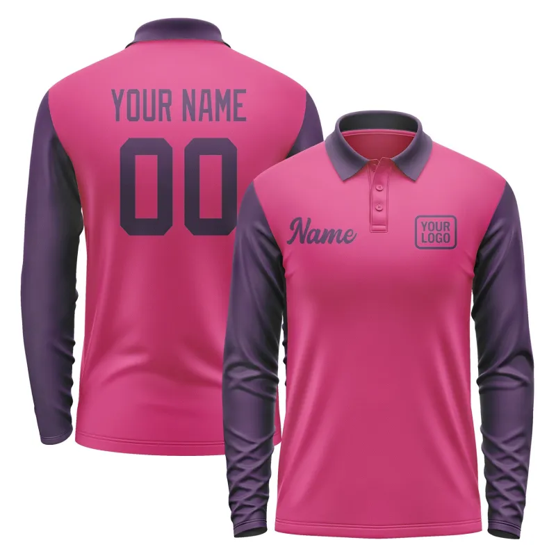 Custom Pink Purple Long Sleeve Polo Shirt sold by Tailorly