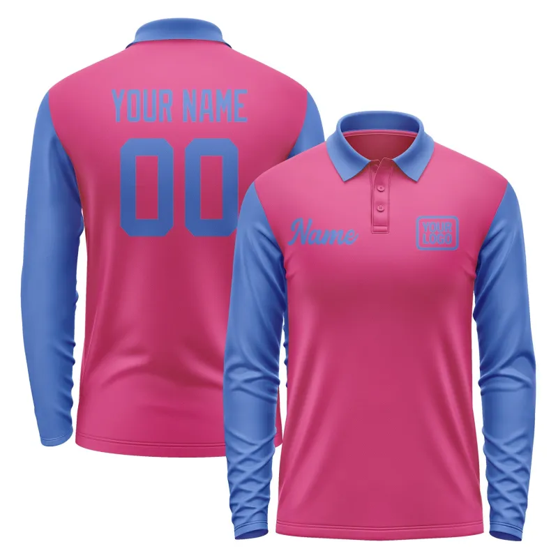 Custom Pink Sky Blue Long Sleeve Polo Shirt sold by Tailorly