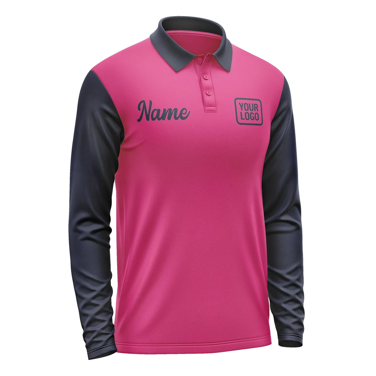 Custom Pink Navy Long Sleeve Polo Shirt sold by Tailorly product image thumbnail 4