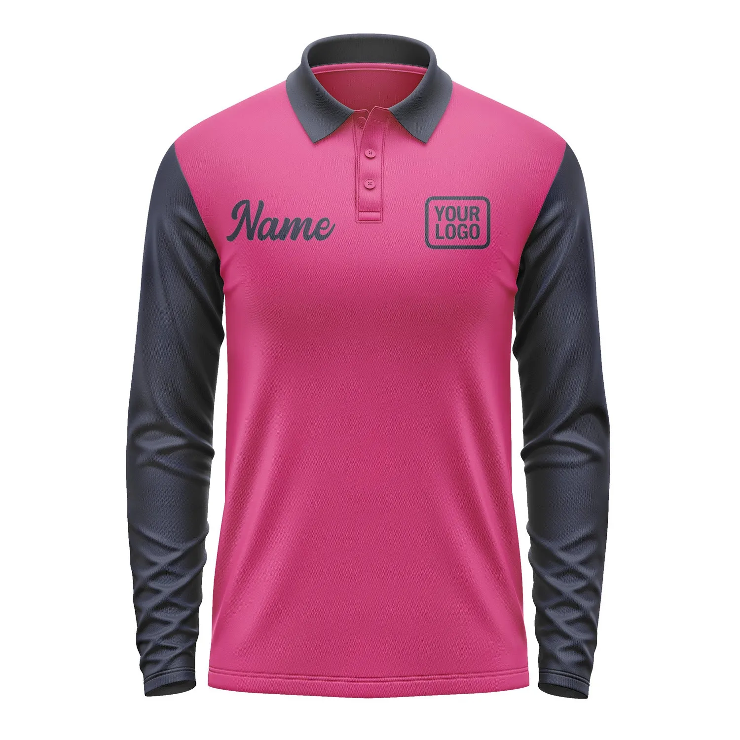 Custom Pink Navy Long Sleeve Polo Shirt sold by Tailorly product image thumbnail 2