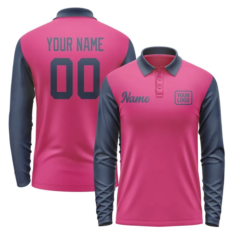 Custom Pink Blue Long Sleeve Polo Shirt sold by Tailorly