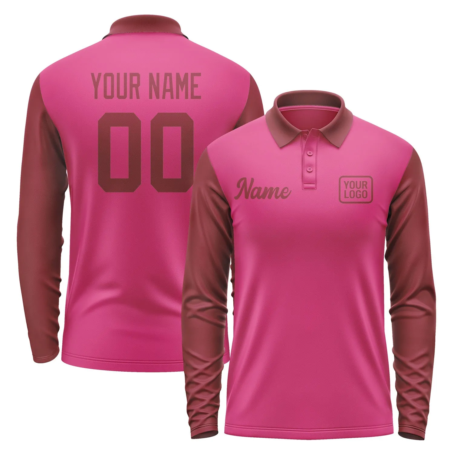 Custom Pink Crimson Red Long Sleeve Polo Shirt sold by Tailorly