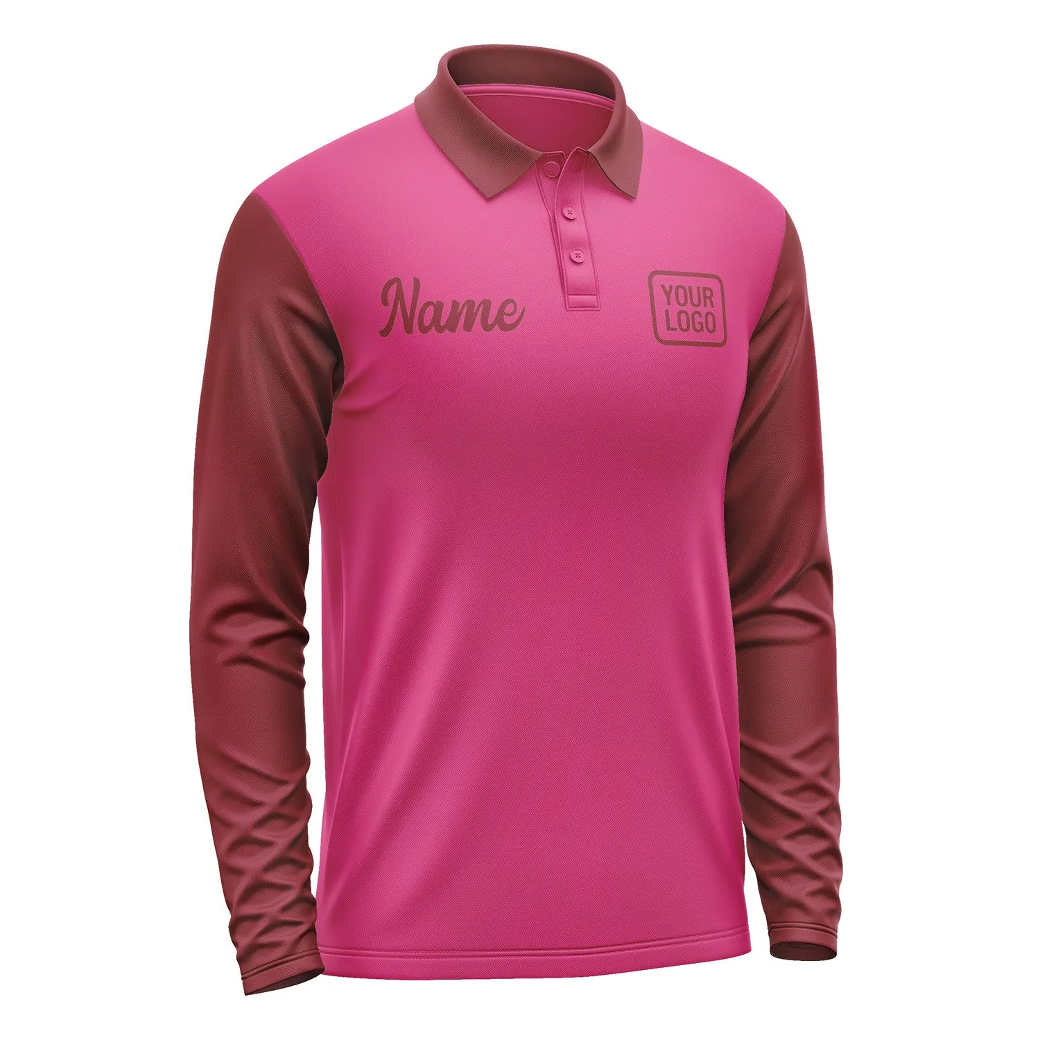 Custom Pink Crimson Red Long Sleeve Polo Shirt sold by Tailorly product image thumbnail 4