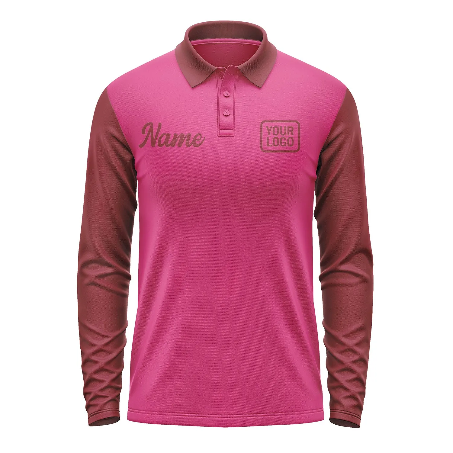 Custom Pink Crimson Red Long Sleeve Polo Shirt sold by Tailorly product image thumbnail 2