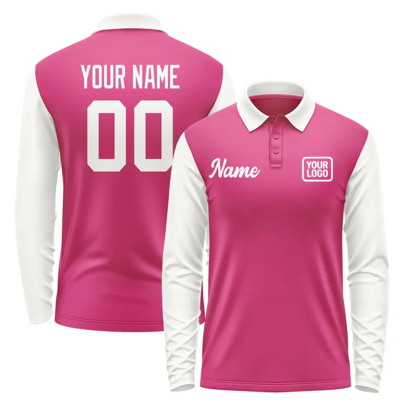 Custom Pink White Long Sleeve Polo Shirt sold by Tailorly