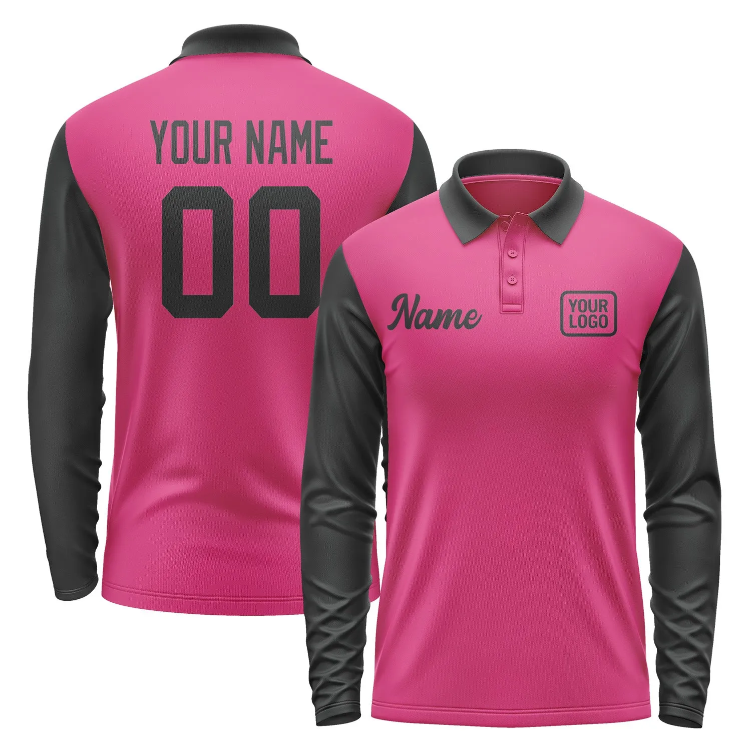 Custom Pink Black Long Sleeve Polo Shirt sold by Tailorly