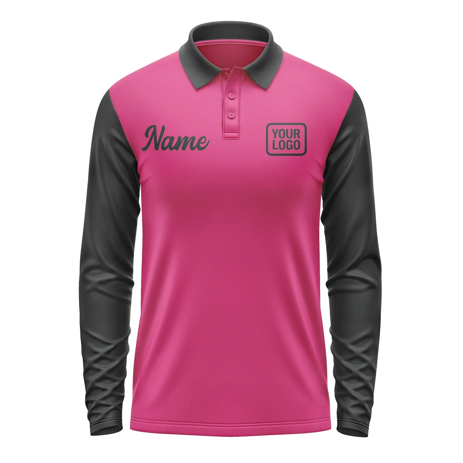 Custom Pink Black Long Sleeve Polo Shirt sold by Tailorly product image thumbnail 2