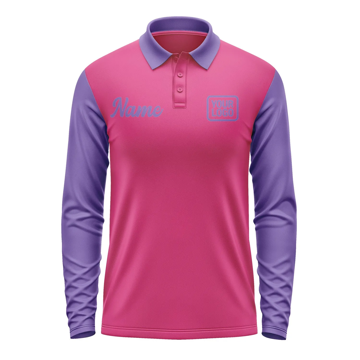 Custom Pink Light Purple Long Sleeve Polo Shirt sold by Tailorly product image thumbnail 2