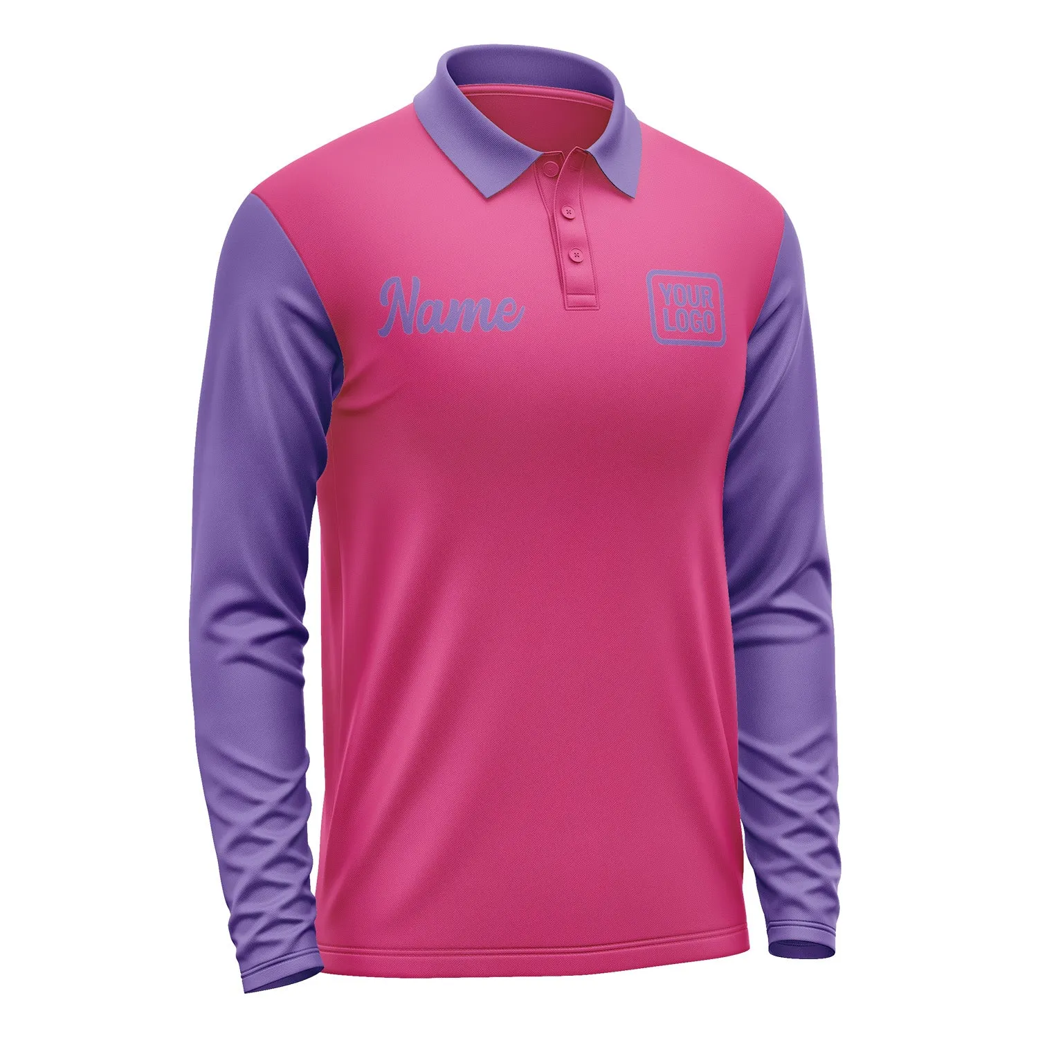 Custom Pink Light Purple Long Sleeve Polo Shirt sold by Tailorly product image thumbnail 4