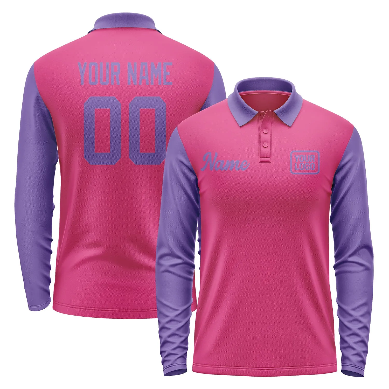 Custom Pink Light Purple Long Sleeve Polo Shirt sold by Tailorly