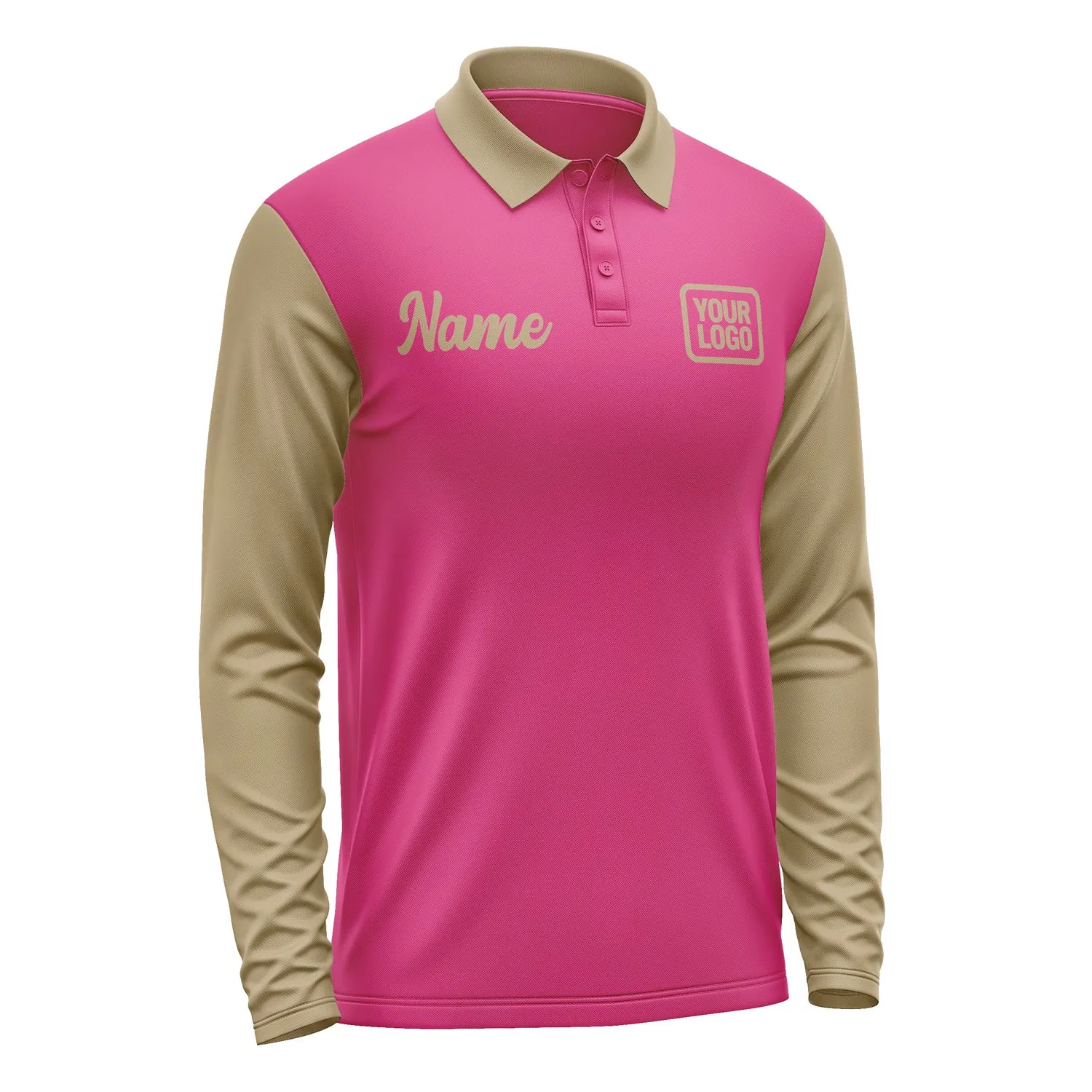 Custom Pink Light Khaki Long Sleeve Polo Shirt sold by Tailorly product image thumbnail 4