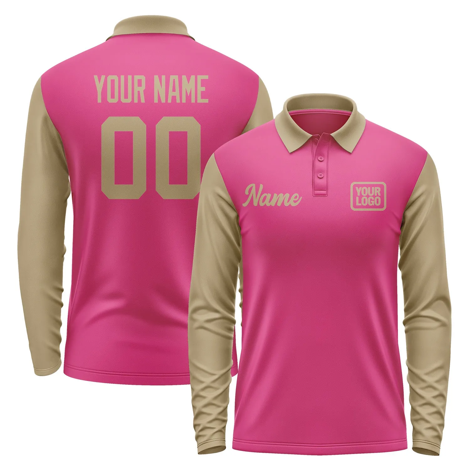 Custom Pink Light Khaki Long Sleeve Polo Shirt sold by Tailorly