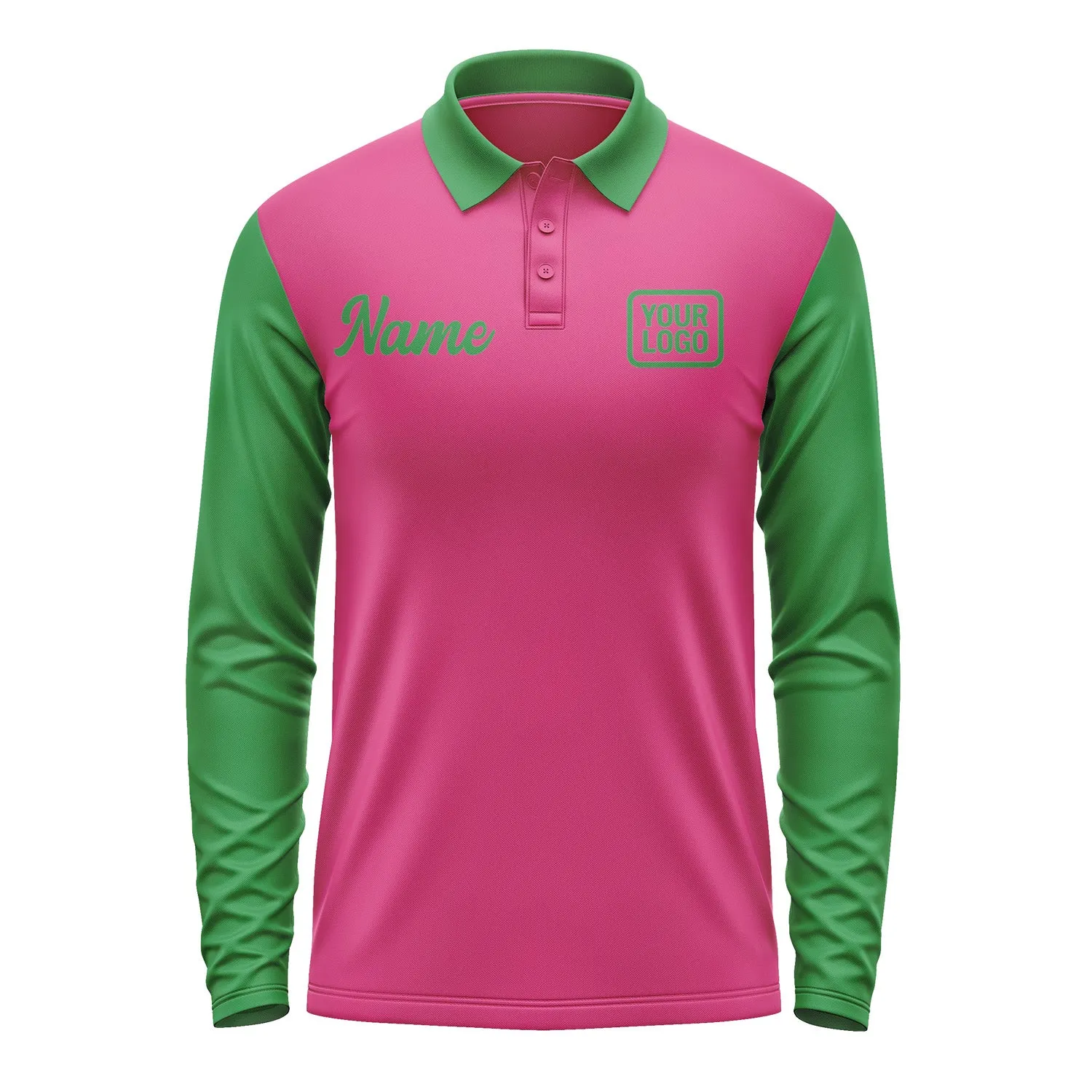 Custom Pink Emerald Green Long Sleeve Polo Shirt sold by Tailorly product image thumbnail 2