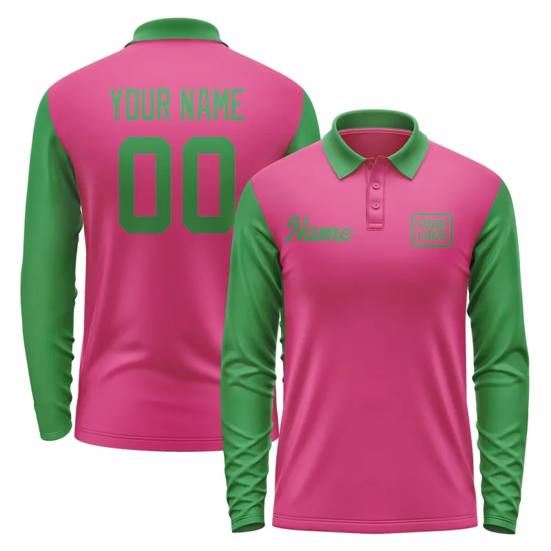 Custom Pink Emerald Green Long Sleeve Polo Shirt sold by Tailorly