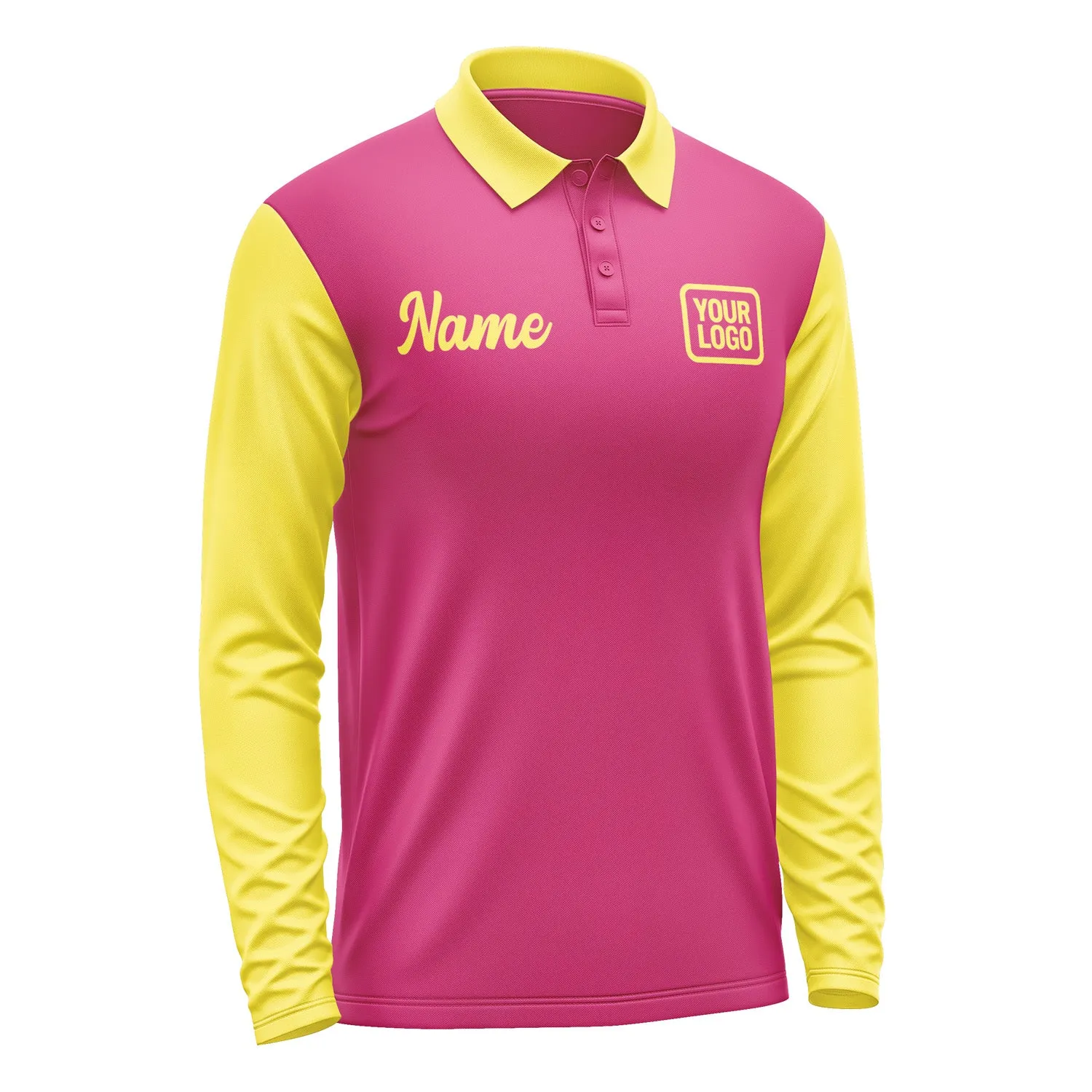 Custom Pink Light Yellow Long Sleeve Polo Shirt sold by Tailorly product image thumbnail 4