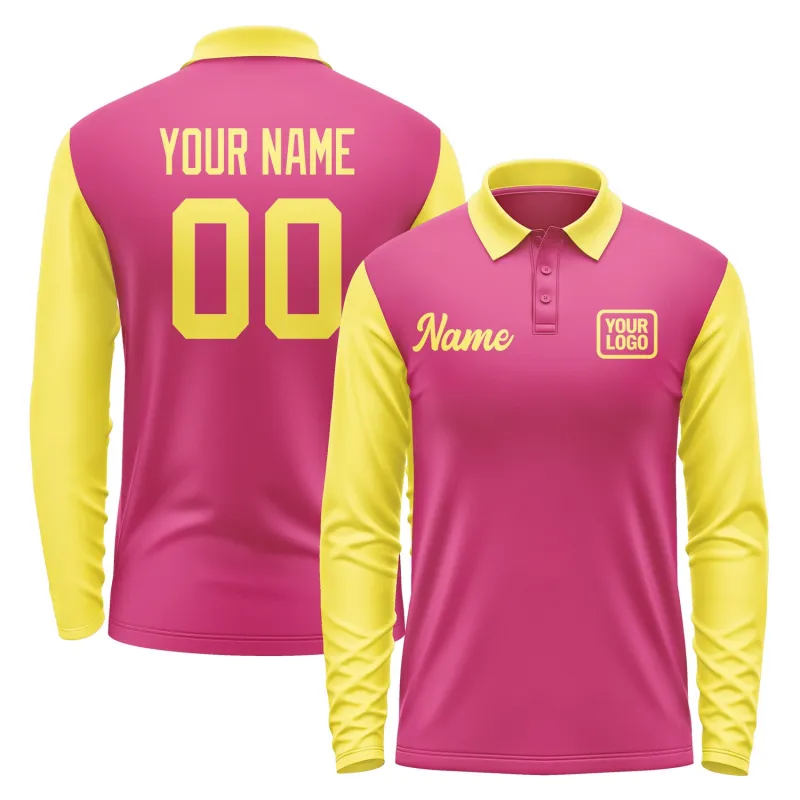 Custom Pink Light Yellow Long Sleeve Polo Shirt sold by Tailorly