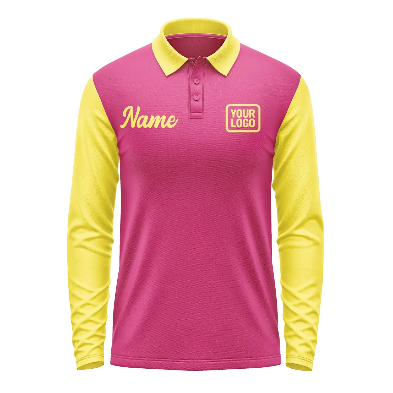 Custom Pink Light Yellow Long Sleeve Polo Shirt sold by Tailorly product image thumbnail 2