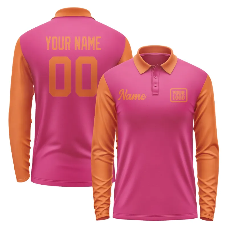 Custom Pink Orange Long Sleeve Polo Shirt sold by Tailorly