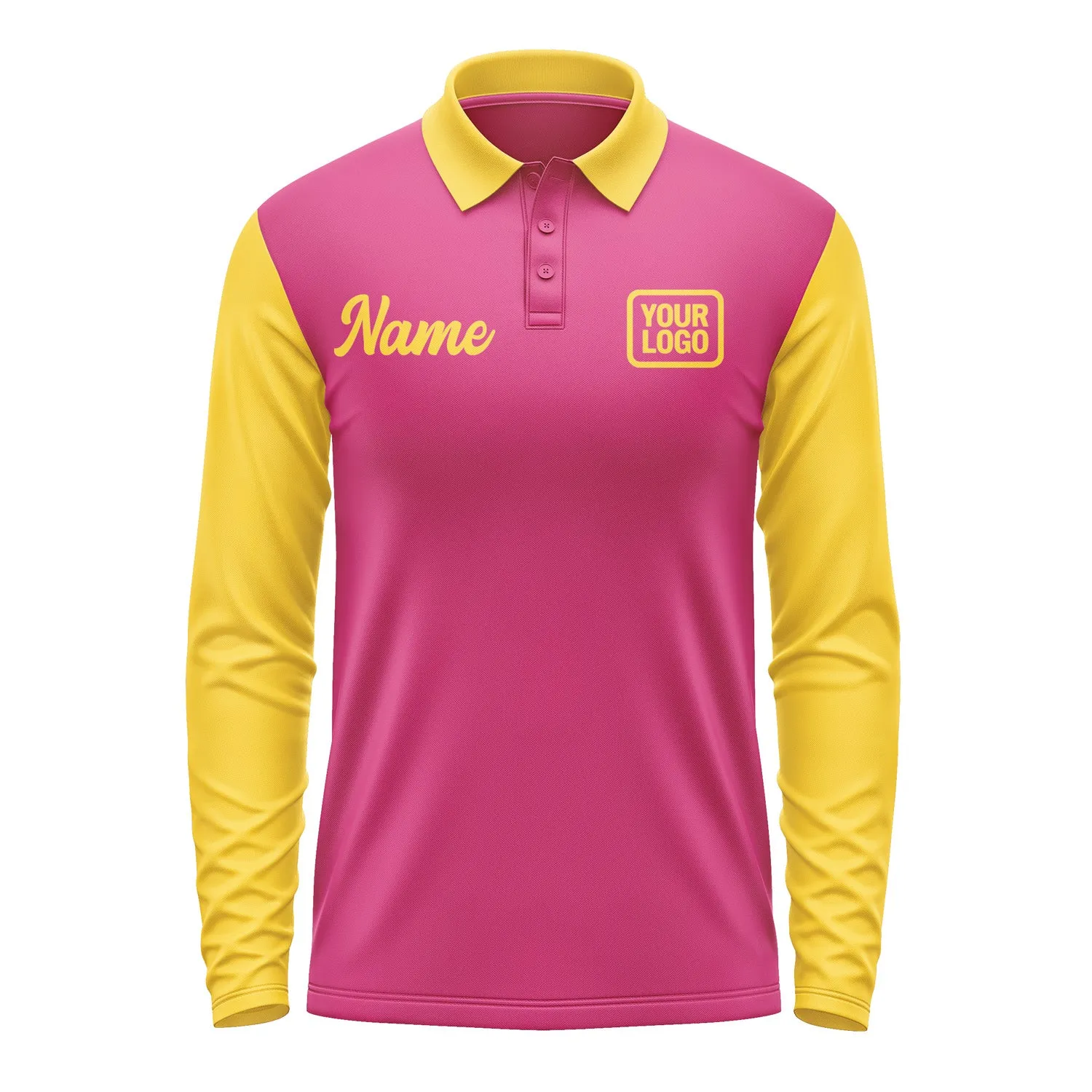 Custom Pink Gold Long Sleeve Polo Shirt sold by Tailorly product image thumbnail 2