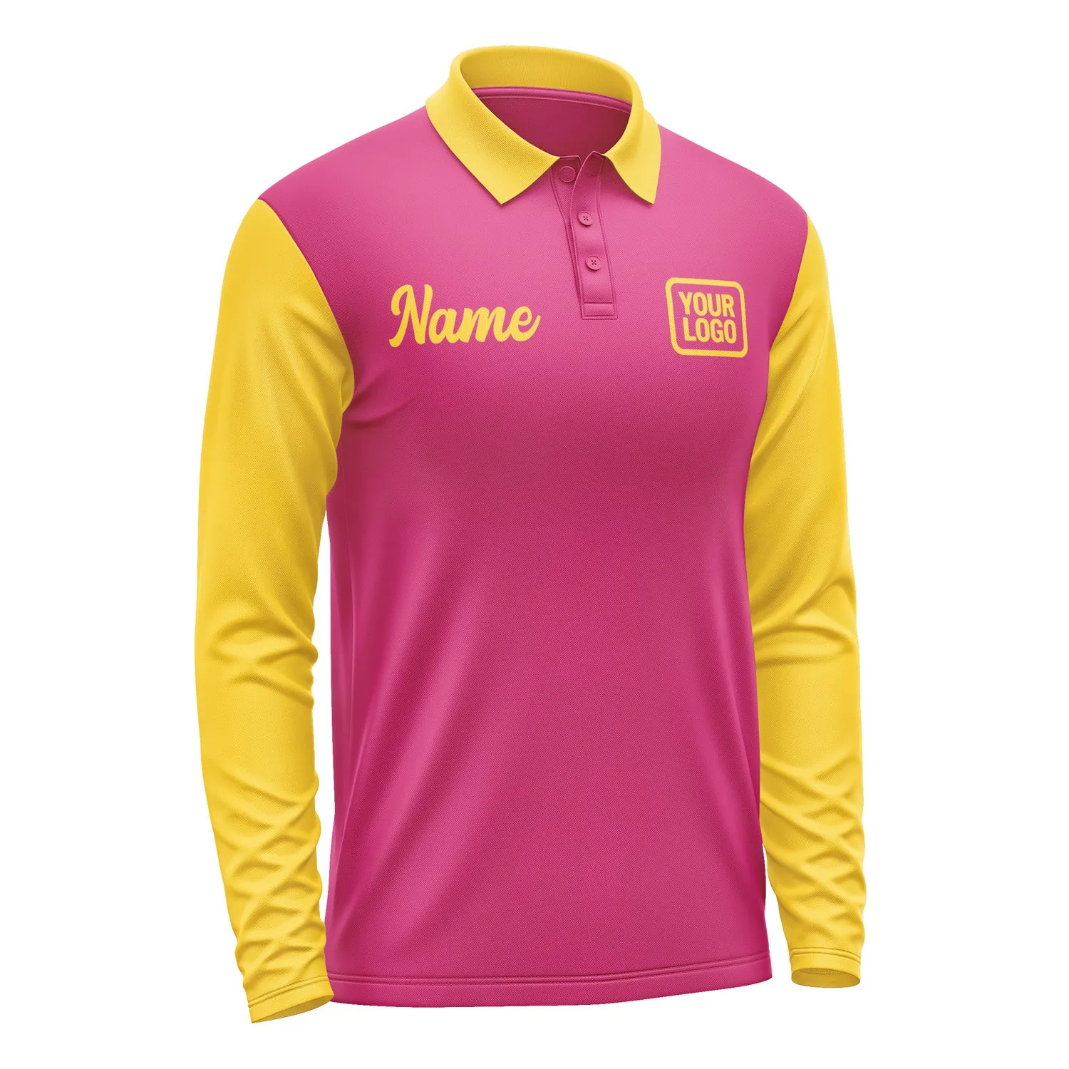 Custom Pink Gold Long Sleeve Polo Shirt sold by Tailorly product image thumbnail 4