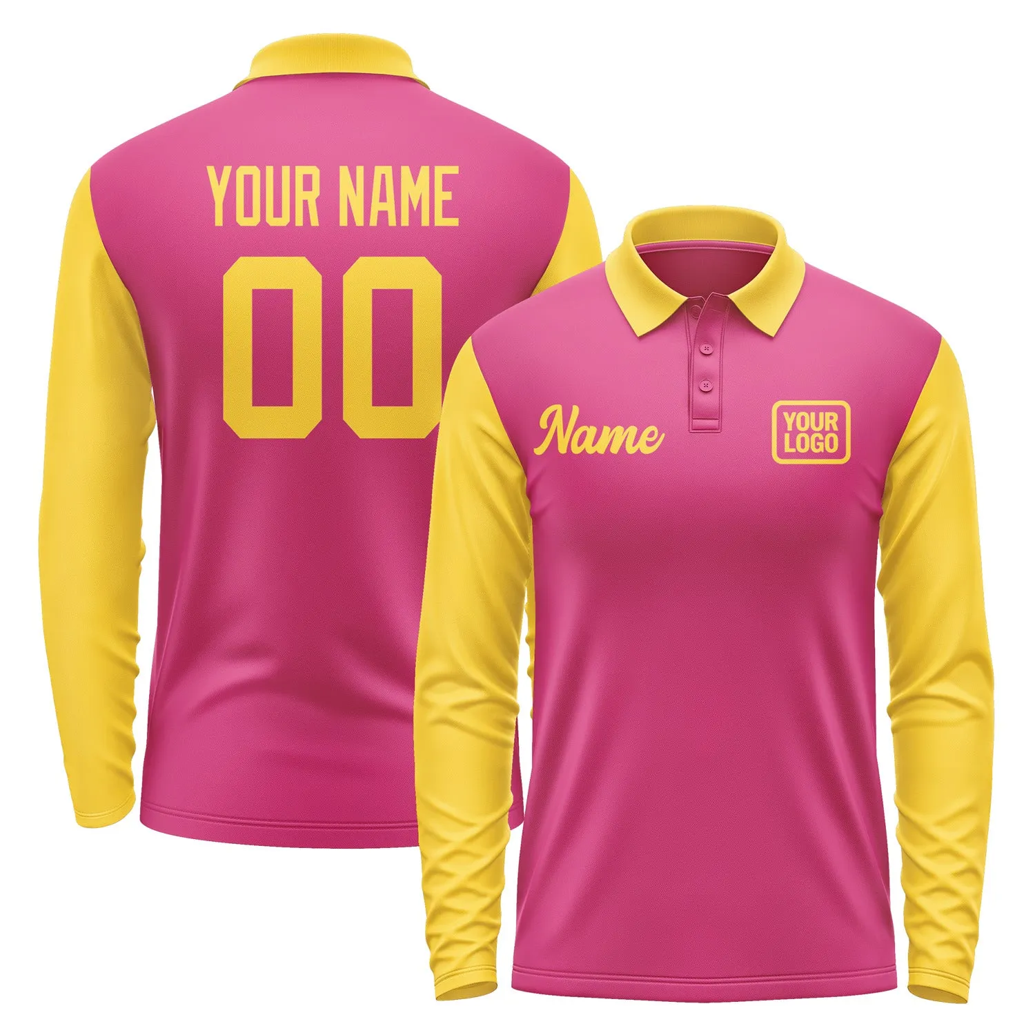 Custom Pink Gold Long Sleeve Polo Shirt sold by Tailorly