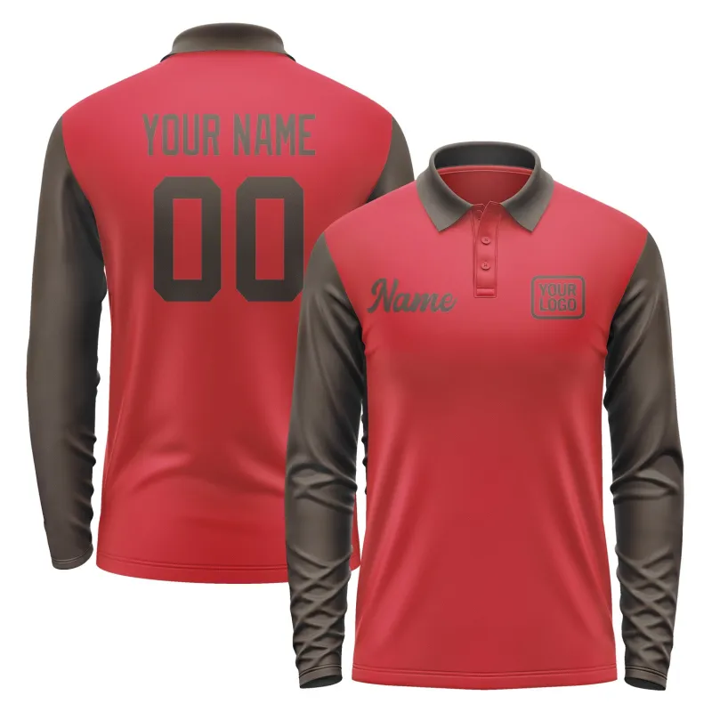 Custom Red Brown Long Sleeve Polo Shirt sold by Tailorly