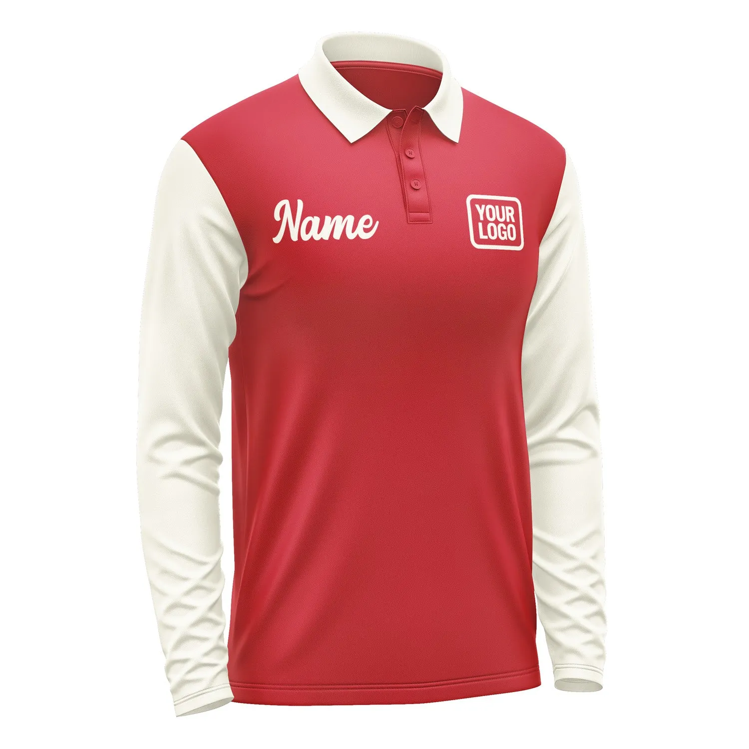 Custom Red Cream Long Sleeve Polo Shirt sold by Tailorly product image thumbnail 4