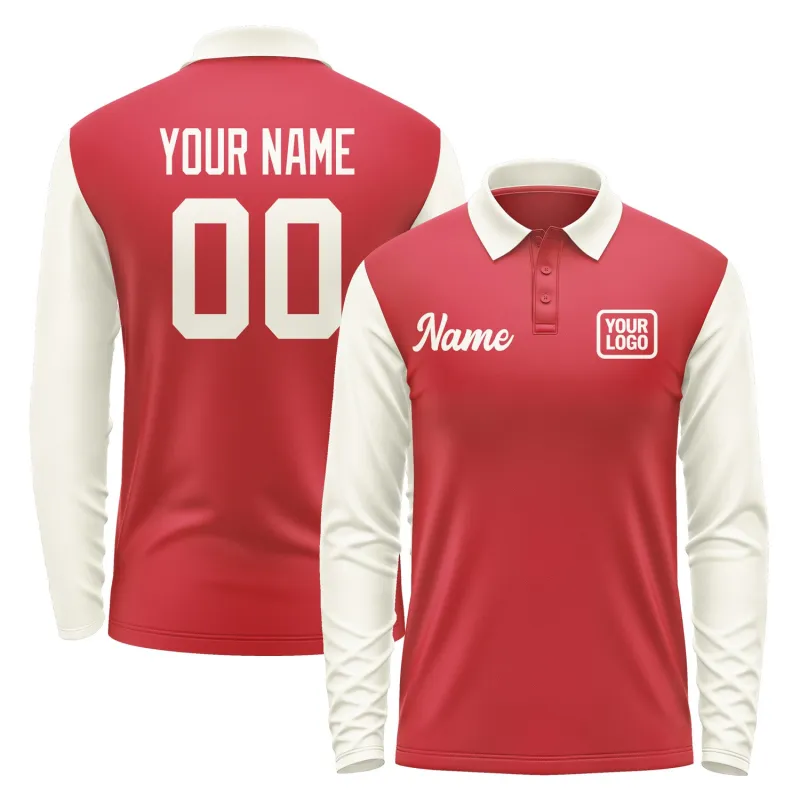 Custom Red Cream Long Sleeve Polo Shirt sold by Tailorly
