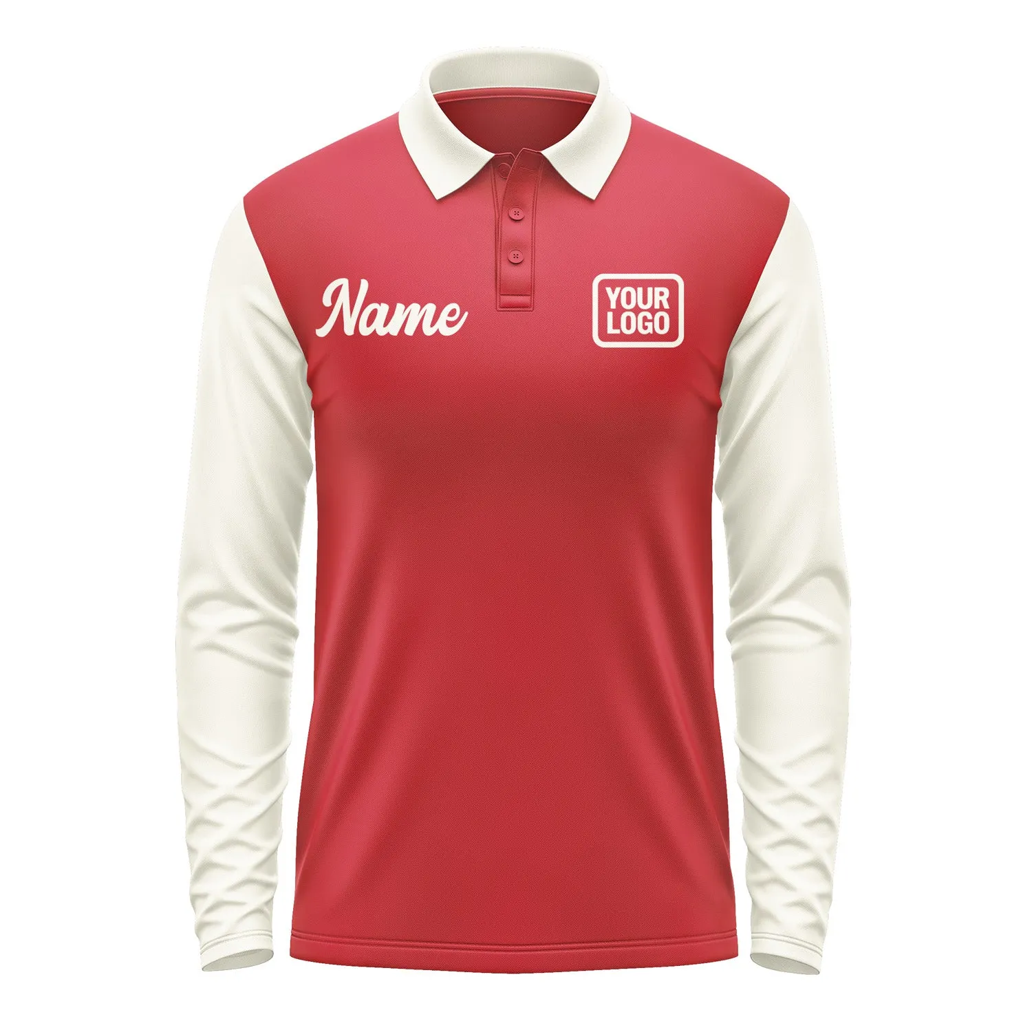 Custom Red Cream Long Sleeve Polo Shirt sold by Tailorly product image thumbnail 2