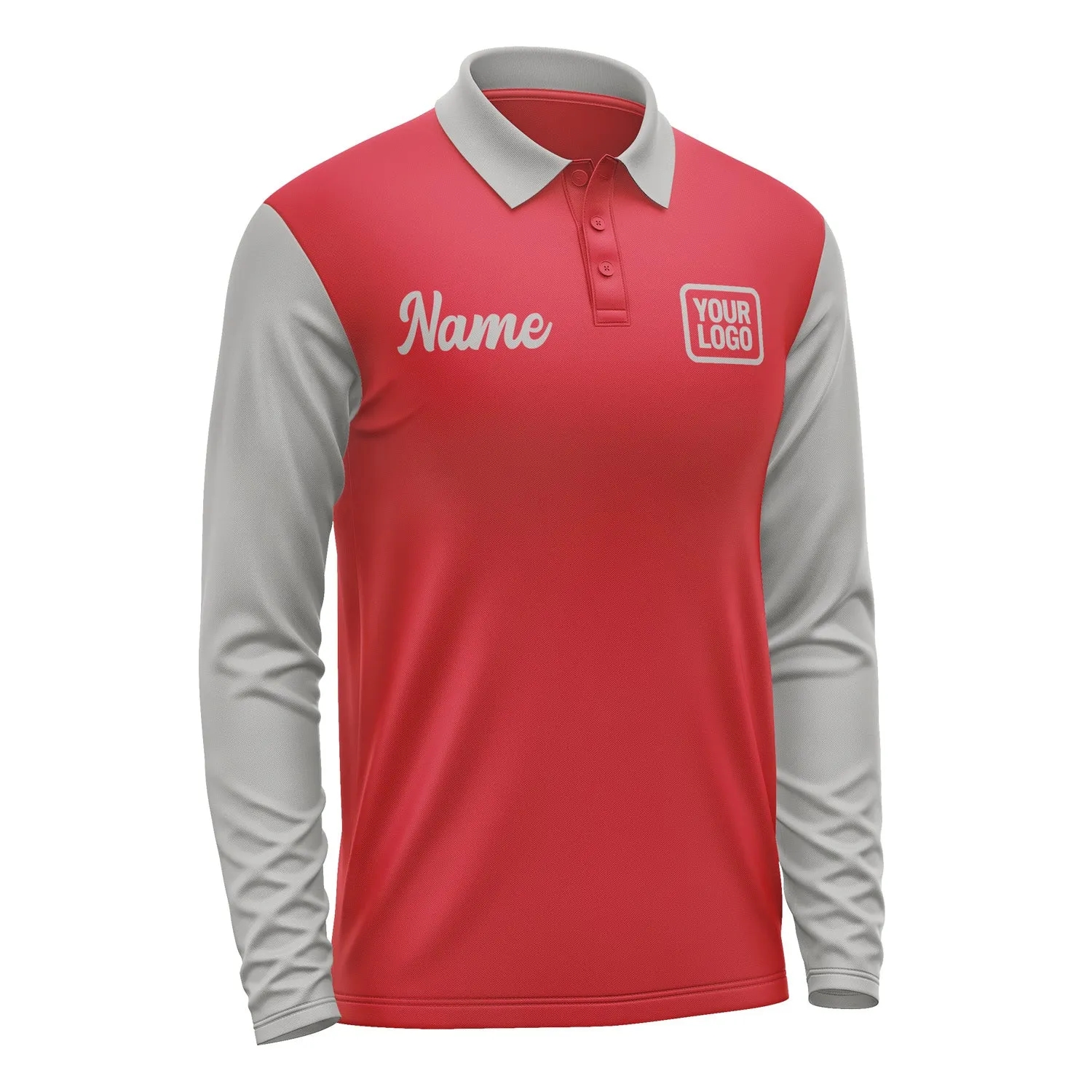 Custom Red Gray Long Sleeve Polo Shirt sold by Tailorly product image thumbnail 4